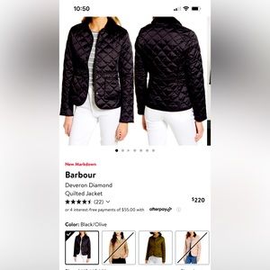 Barbour Quilted Jacket, Size 6, Black EUC